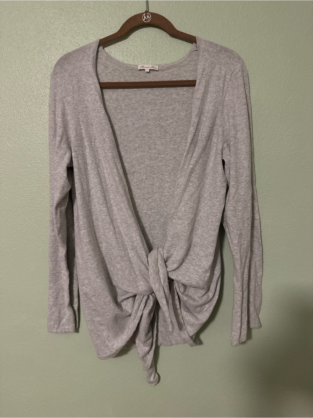 Minnie Rose Light Gray Open Front Tie-Front Cardigan